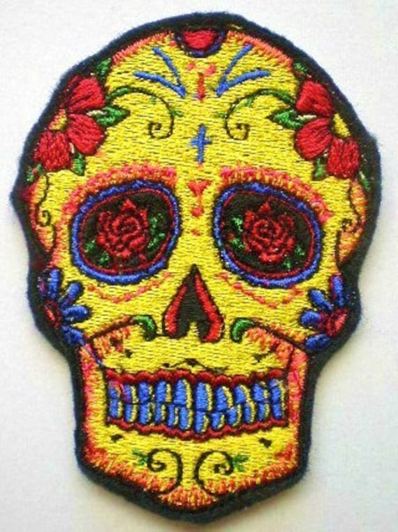 Applique Rose Eyes Iron on Sugar Skull Patch Day of the Dead