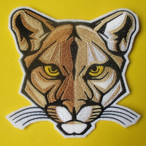 Large 6 1/2 X 6 1/2 Inches Embroidered  Puma Applique Patch,  Wild Cat,  Iron On, Sew On, North American Puma, Biker Patch, Jacket Patch