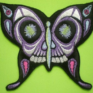 Día de Muertos bordado, Día de Los Muertos, Parche de apliques de cráneo de mariposa, Gótico, Halloween, Motorista, Mexicano, México, Coser parche