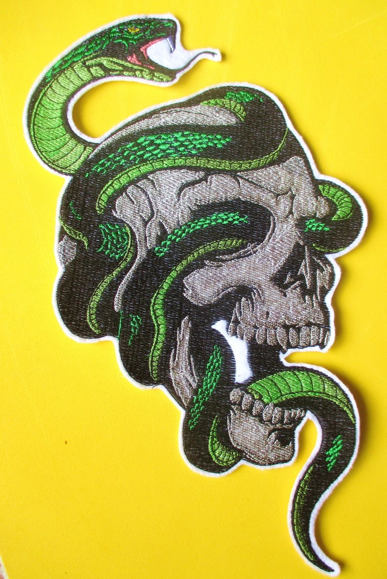 JUMBO Embroidered Skull and Snake Applique Patch Military | Etsy