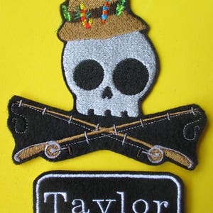 Embroidered Skully Fisherman and Name Tag  Applique Patch, Skull, Skeleton, I Patch, Fishing Hat with Fishing Lures, Fishing Pole, Crafts