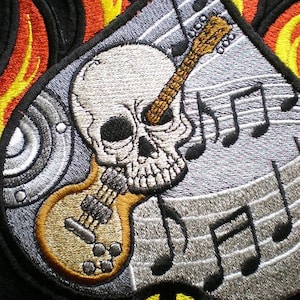 Extra Large Embroidered Iron On Flaming Spade Patch, Gothic, Gambler, Biker, Rock and Roll, Music, Guitar, Skull, Tattoo, Applique