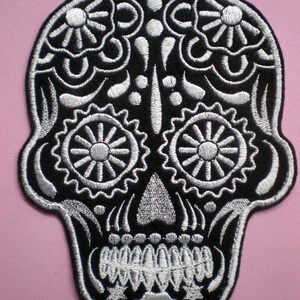 Medium 6 by 5 inch Embroidered Sugar Skull Applique Patch, Day of the Dead, Gothic, Halloween, Biker, Mexican, Mexico, Iron On or Sew On image 4