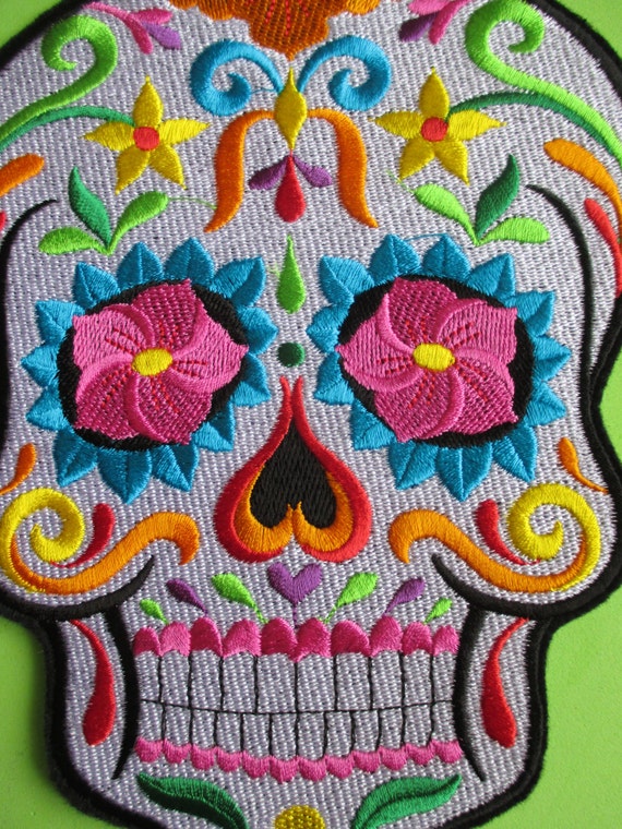 Huge Embroidered Sugar Skull Applique Patch, Day of the Dead, Dia