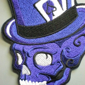 Extra Large Embroidered Tattoo Style Skull Iron On Patch, Bikers, Gothic, Gamblers, Halloween, Skull and Tophat Applique