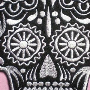 Medium 6 by 5 inch Embroidered Sugar Skull Applique Patch, Day of the Dead, Gothic, Halloween, Biker, Mexican, Mexico, Iron On or Sew On image 3