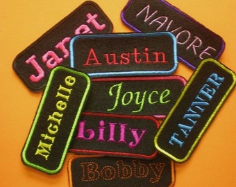 Embroidered Name Tag, Iron On Appliques, 2 by 5 inches, Name Patch, All Colors,  Personalize Clothing and other items