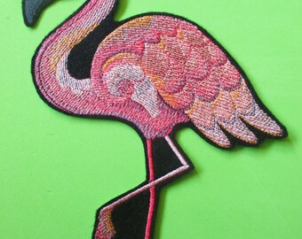 Large Embroidered  Caribbean Creatures in Watercolor Design, Flamingo Applique Patch, Pink Flamingo, Ocean, Beach, Iron On or Sew On, Craft