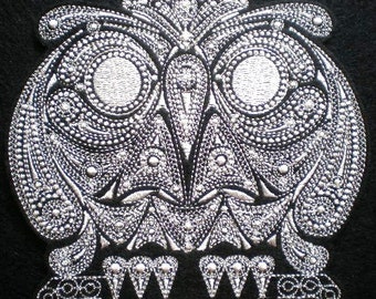 Large Embroidered Fancy Owl Applique Patch, Halloween, Gothic, Iron On Patch