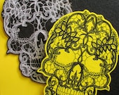 Ex. Large Embroidered Lace Patterned Sugar Skull Applique Patch, Iron On, Sew On, Gothic, Biker, Day of the Dead, Dia de Los Muertos, Mexico