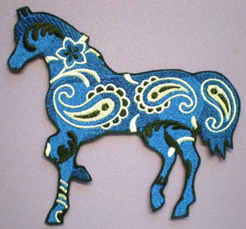 Large Embroidered Bandana Print Horse Iron on Applique Patch Etsy