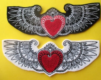 Wings Heart Beaded Patches Heart-shaped Applique Sew On Clothes Bags Shoes DIY Badge Red Heart Patch Embroidered Garment Accessories BG317