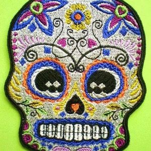 Embroidered Sugar Skull Iron On Applique Patch, Day of the Dead, Dia de los Muertos, Biker Patch, Gothic, Mexico, Mexican, Sugar Skull Patch