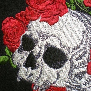 Skulls Patch Embroidered Iron Sew On Cloth Badge Skeleton Pink Rose Flower Biker - Foto 13