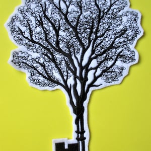 XL Embroidered Applique Key Tree Patch, Tree of Life, Mystery of Life, 12 by 8 Inches, Use for Clothing, Home Decor, Crafts, and More