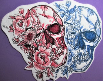 Extra Large Skull and Roses, Flowers, Embroidered Applique Patch, Biker Patch, Jacket Patch, Bags and Tote Patch, Iron On or Sew On Patch