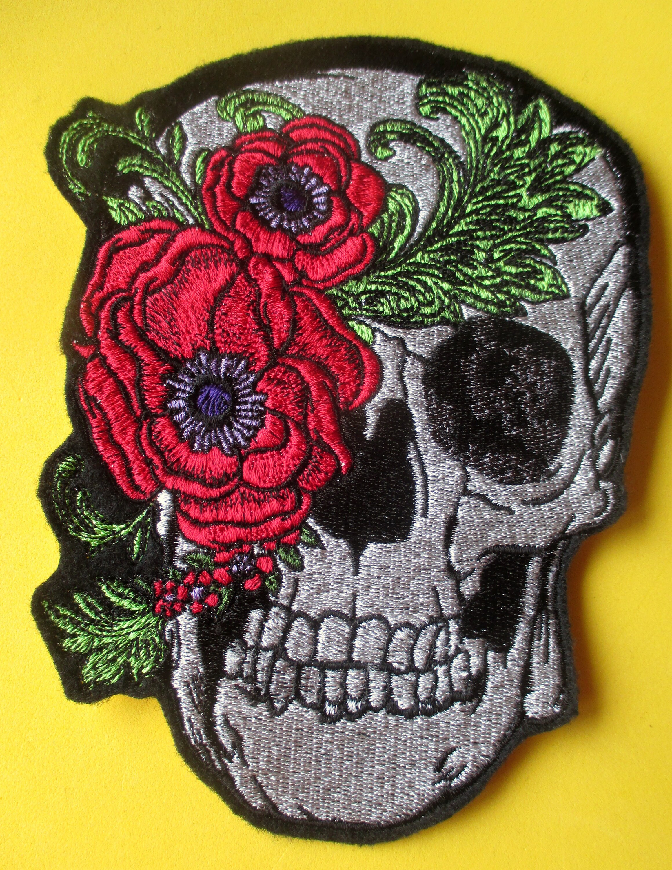 Sugar Skull Rose Art Day of Dead Iron on Embroidered Large Size Back patch XL Sugar Skull Rose Art Day of Dead Iron on Embroidered Large Size Back patch XL