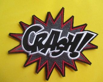 Large Embroidered CRASH Iron-On Patch, Super Hero Patch, Applique, Super Hero Patch, Cartoon Patch, Iron On or Sew On