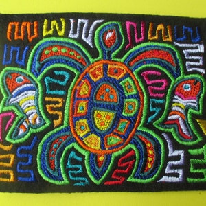 Embroidered Mola Panamanian Turtle Applique Patch, Guna People, People of Panama, Kuna People, Turtle in Bright Native Colors, Island People