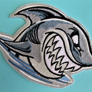 Embroidered Shark Applique Patch, Iron On or Sew On, Shark Bite, Fierce Little Shark, Ocean Creature, Tote Bags, Crafts, Jacket Patch,