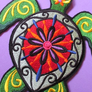 Embroidered Flower Power Turtle Applique Patch, Turtle, Ocean, Beach ...