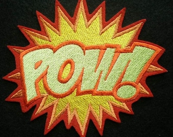 Large Embroidered POW Super Hero Patch, Iron On Patch, Applique in New Bright Colors, Citrus for Summer, Word Patch