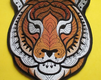Extra Large Embroidered Ornate Tiger Applique Patch, Iron On, Sew