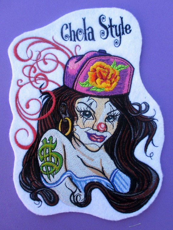 Xl Embroidered Chola Style Clown Girl Applique Etsy