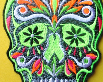Large Embroidered Sugar Skull Applique Patch, Day of the Dead, Dia de los Muertos, Mexican, Mexico, Biker Patch, Goth, Iron On Sew On, Skull