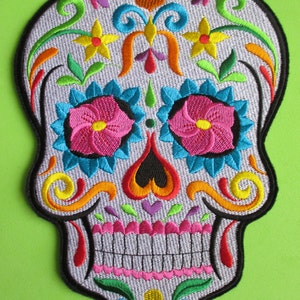 Huge Embroidered Sugar Skull Applique Patch, Day of the Dead, Dia de los Muertos, Mexico, Mexican, Biker Patch, Iron On or Sew On Patch