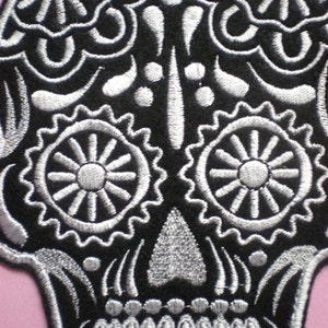 Medium 6 by 5 inch Embroidered Sugar Skull Applique Patch, Day of the Dead, Gothic, Halloween, Biker, Mexican, Mexico, Iron On or Sew On image 5