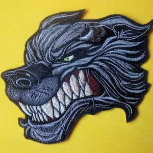 Large Embroidered Wolf Head Applique Patch, Iron On or Sew On, for Jackets, Vests, Crafts, Bag, Backpacks, etc. Biker Patch, Wolf, Fierce