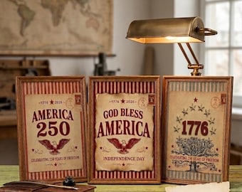 America 250th Anniversary Patriotic Prints Set, Vintage USA Independence Day Decor (Digital Download)