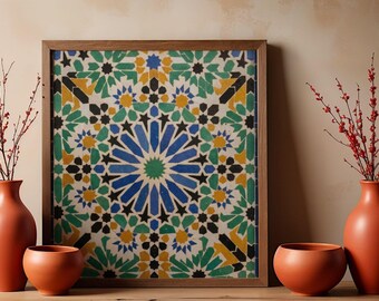 Póster con estampado geométrico Zellige marroquí, estampado de mosaico/patrón islámico tradicional (descarga digital)