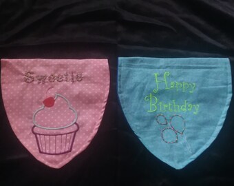 Birthday Emodered  Over Collar Bandana