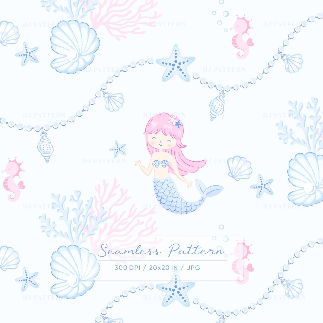 Little Mermaid Seamless Pattern, Ocean Marine Life Digital Download - Etsy