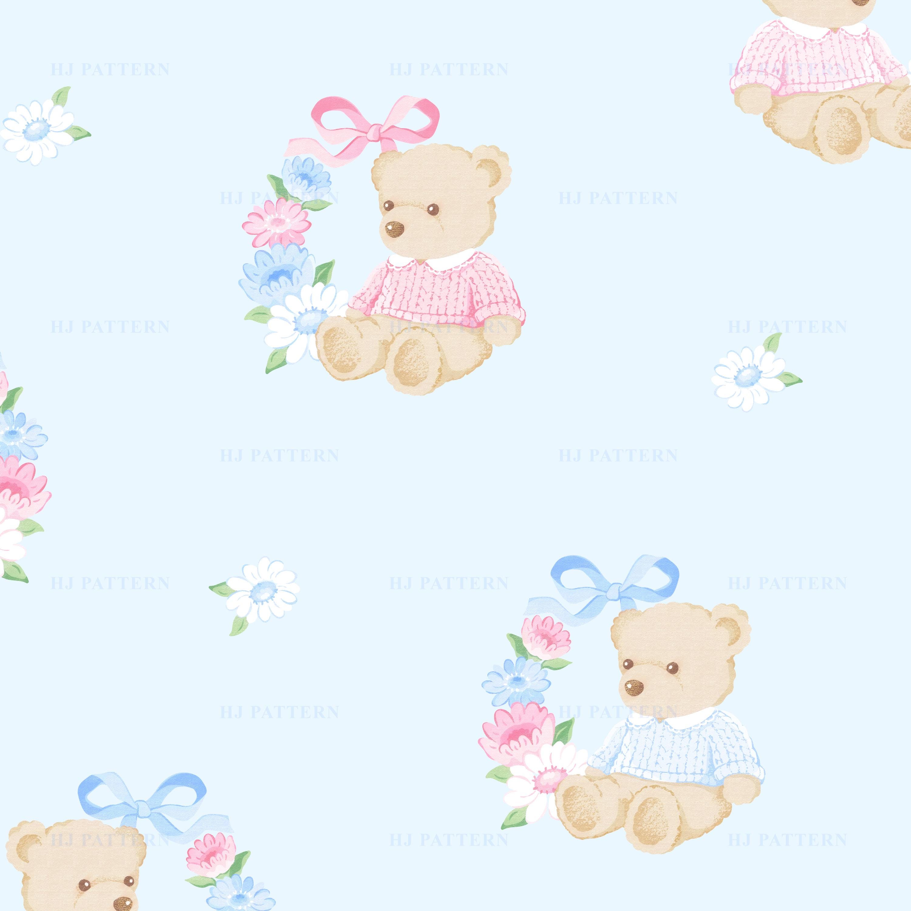 Teddy Bear Floral Wreath Seamless Pattern (digital Download) - Etsy