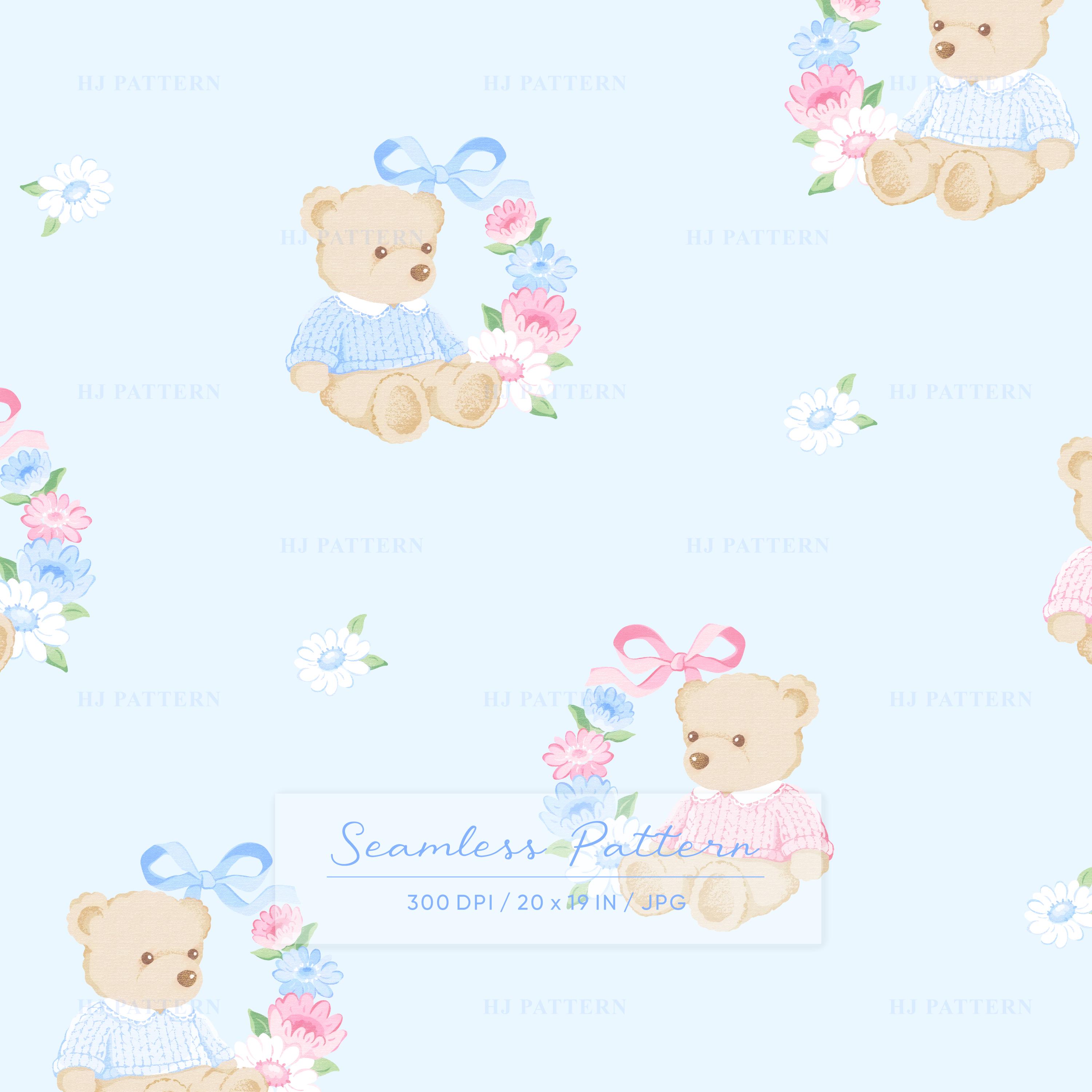 Teddy Bear Floral Wreath Seamless Pattern (digital Download) - Etsy