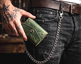 Handgefertigte Biker Geldbörse mit Ketten-Set – Minimalistisch und Funktional – Crazy Horse Leder