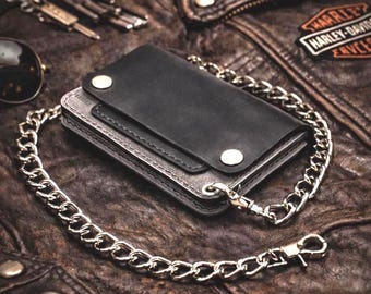 Cartera de camionero gris hecha a mano - Pedido personalizado - Cartera con cadena para motociclista - Regalo para motociclista