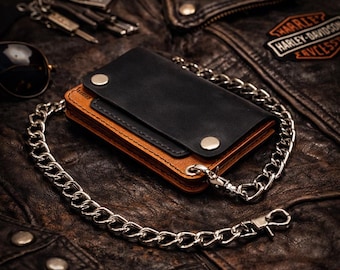 Handmade Trucker Wallet - Custom Order - Biker chain Wallet - Gift for Rider