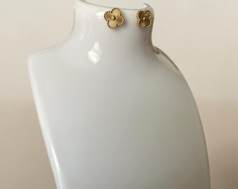 Gold Plated Four Leaf Clover Earrings – Stainless Steel, 18k Gold Finish