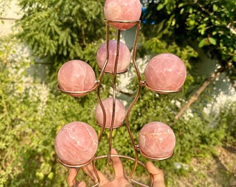7Pcs Rose Quartz Sphere Set with Metal Stand: Pink Quartz Crystal Balls, Home Decor