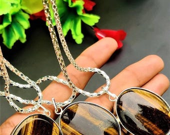 100pcs BULK Natural Tiger Eye Oval Shaped Pendant - Silver Plated Labradorite Pendant Charm