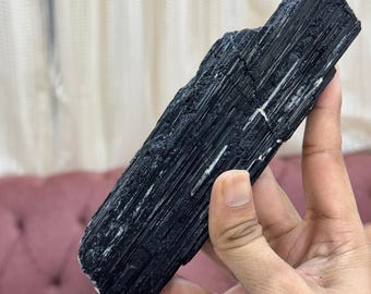 9"Extra Large Natural Black Tourmaline Crystal – Rough Chunk, Rod, Log Formation