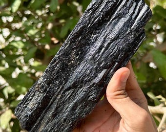 7"Extra Large Natural Black Tourmaline Crystal – Rough Chunk, Rod, Log Formation