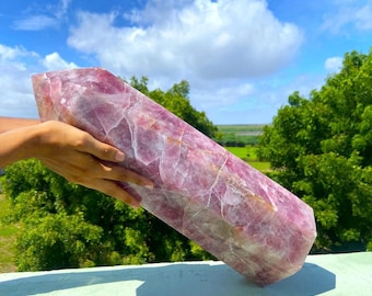 Torre de cuarzo rosa grande de 610 mm, obelisco de cristal, punto energético, especímenes minerales