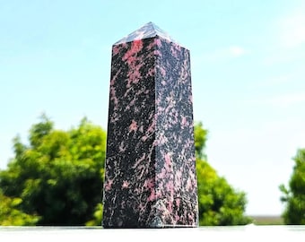 Torre de cristal de rodonita natural de 203 mm, obelisco rosa pulido, adorno de cristal para la sanación y la decoración del hogar.