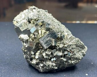 6"Peruvian Pyrite Cluster – Rhombic Cube Fool's Gold Mineral Specimen