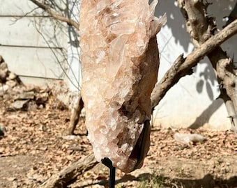 LARGE Natural Himalayan White Quartz Cluster Raw Crystal Points With Stand